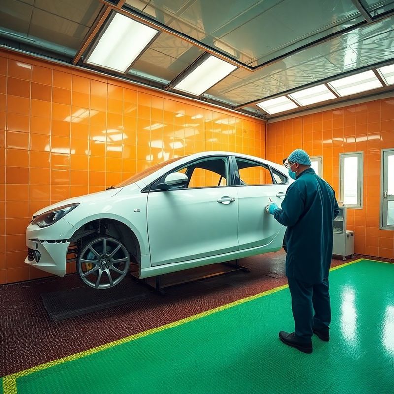 A freshly painted car panel under controlled lighting inside the Healthbridgev enclosed bodywork spray bay