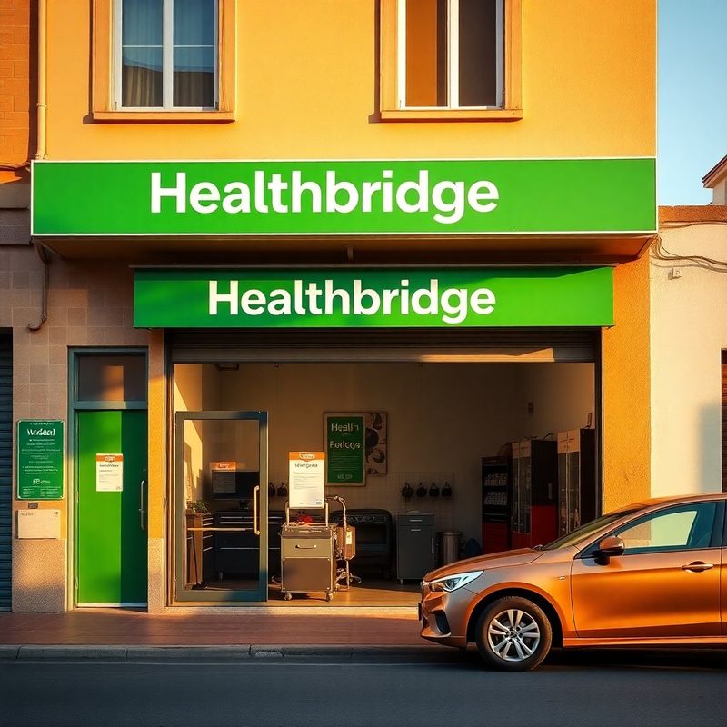 The exterior of the Healthbridgev workshop on a Valencia street, showing the emerald-green fascia